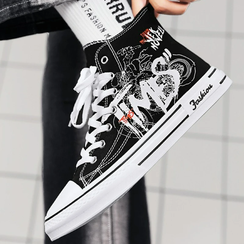 Men Shoes High Top Canvas Shoes Outdoor Breathable Walking Shoes Fashion Lightweight Sneakers Non-slip Flat Casual Shoe Tenis