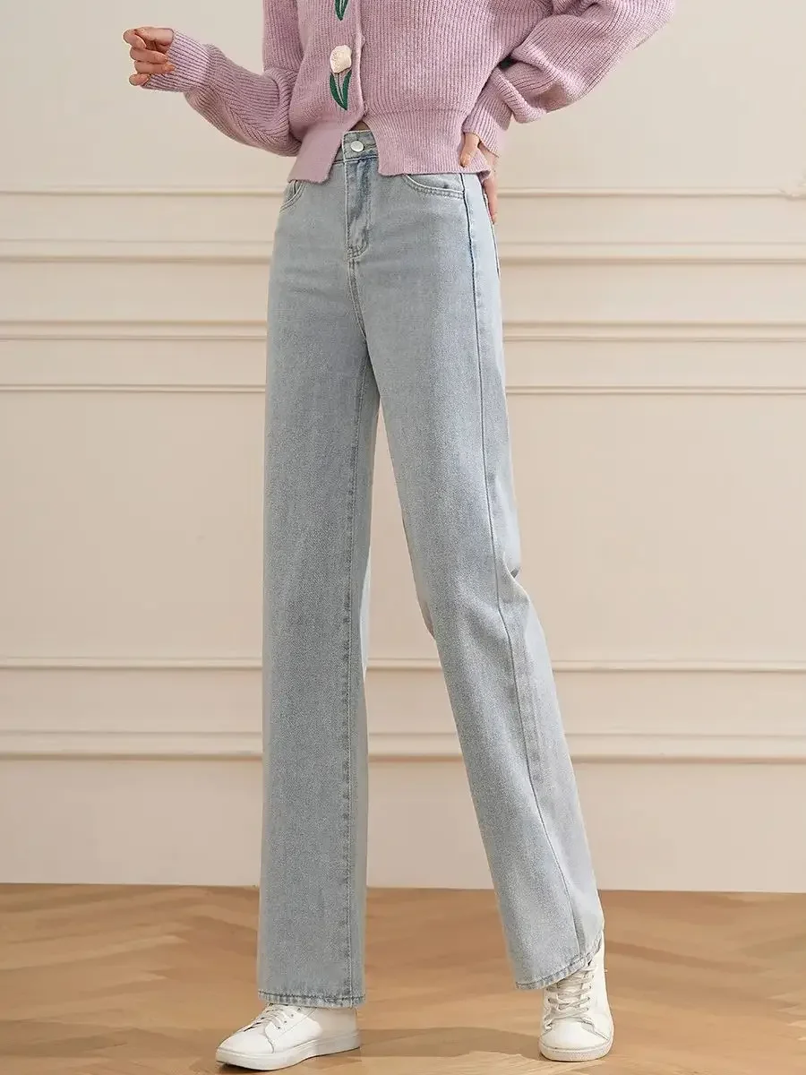 LOUIS YAO-Calça jeans lavada de cor clara feminina, calça reta, ajuste solto, longa, elegante, primavera, 2021