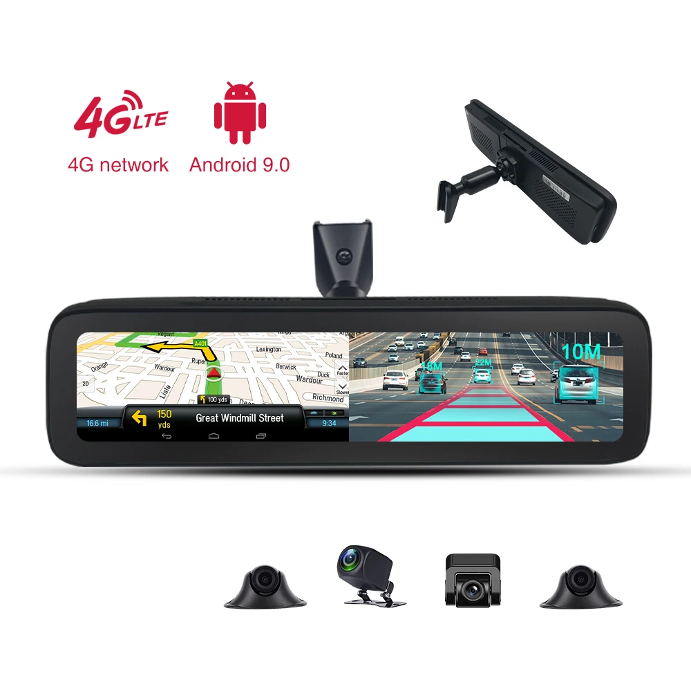 4 Cameras 4 Channel 360 Degree Car Dvr Dash Cam With 4G Android 9.0 ADAS GPS Navigation HD 720P WiFi App Remote For Car