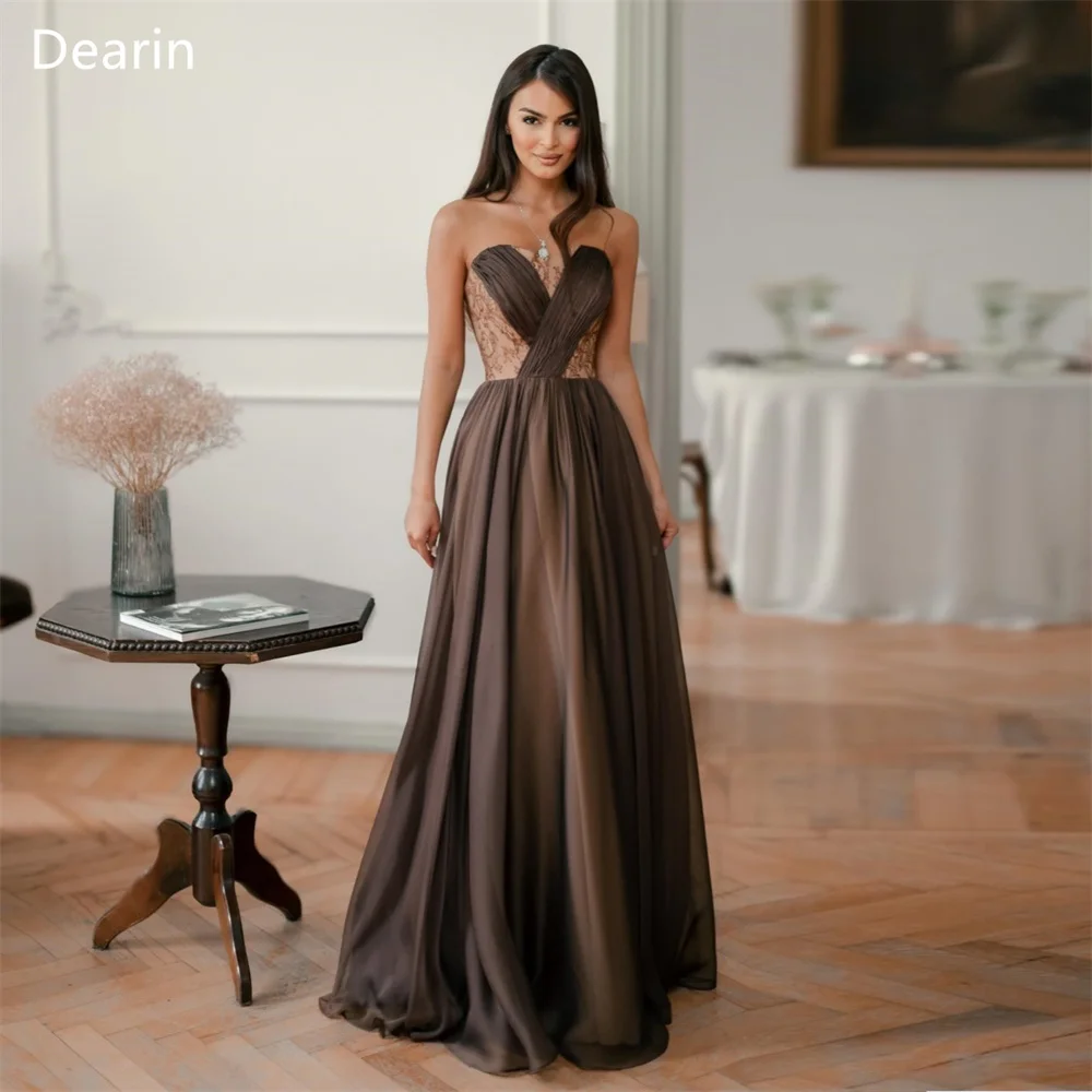 Customized Prom Gown Dearin Strapless A-line Floor Length Skirts Draped Tulle Layered Sleeveless Bespoke Occasion Dresses Saudi