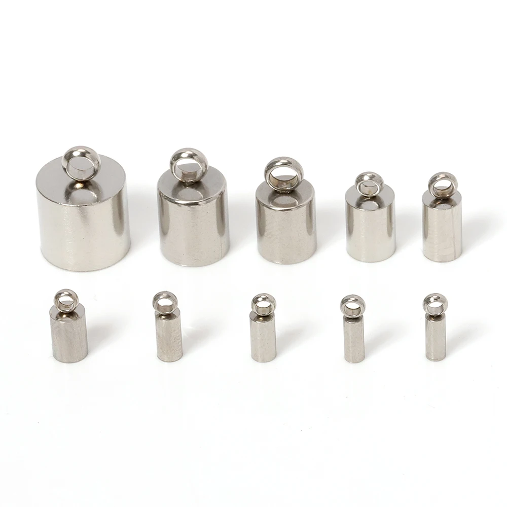 10pcs 316L Stainless Steel End Caps Crimp Caps Leather Cord Fastener Bracelet Charms Pendants for Jewelry Making Wholesale DIY