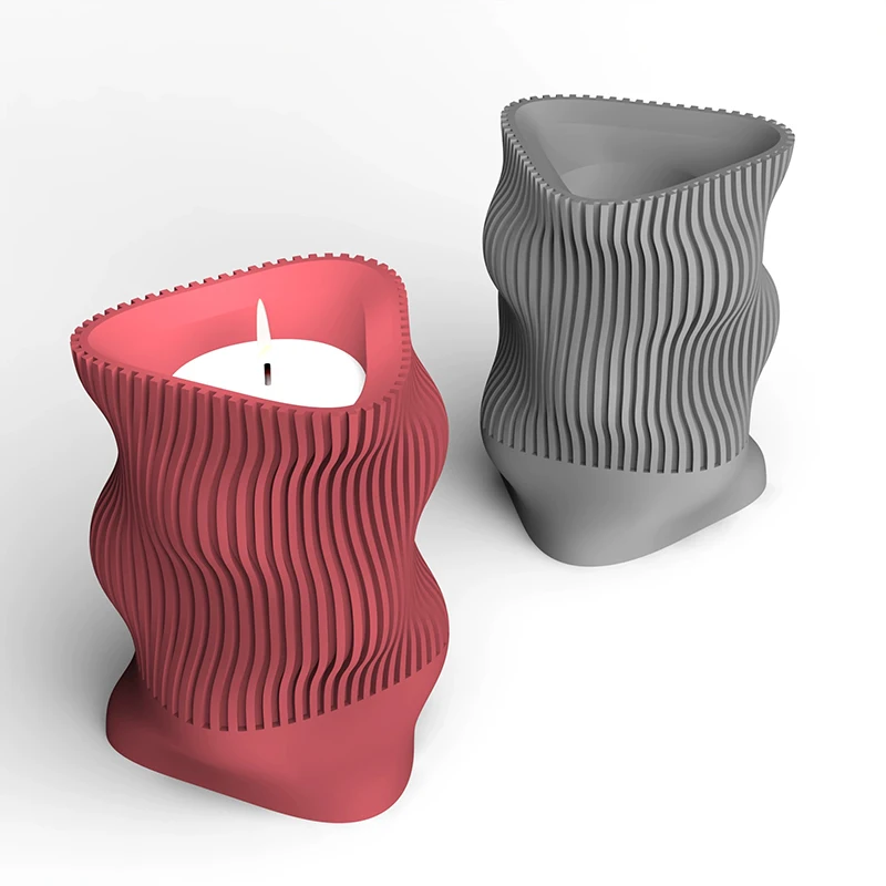 Twisted stripe Concrete Candle Cup Silicone Mold DIY Cement Pen holder Plaster Molds Wave Vase Mould