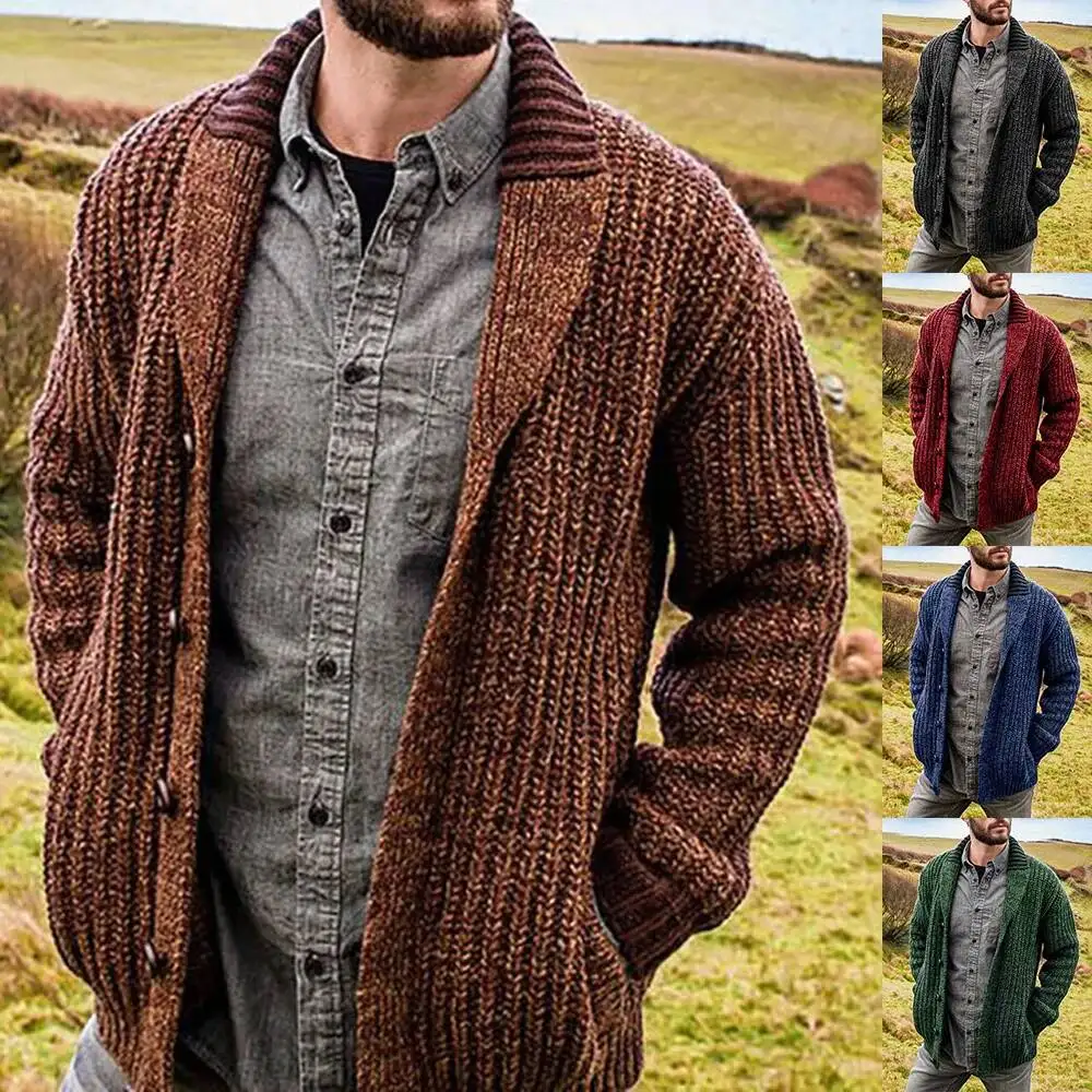 

2026 Autumn Winter Men's Cardigan European And N Pure Color Long Sleeve Slim Knitted Coat, Sweater Man