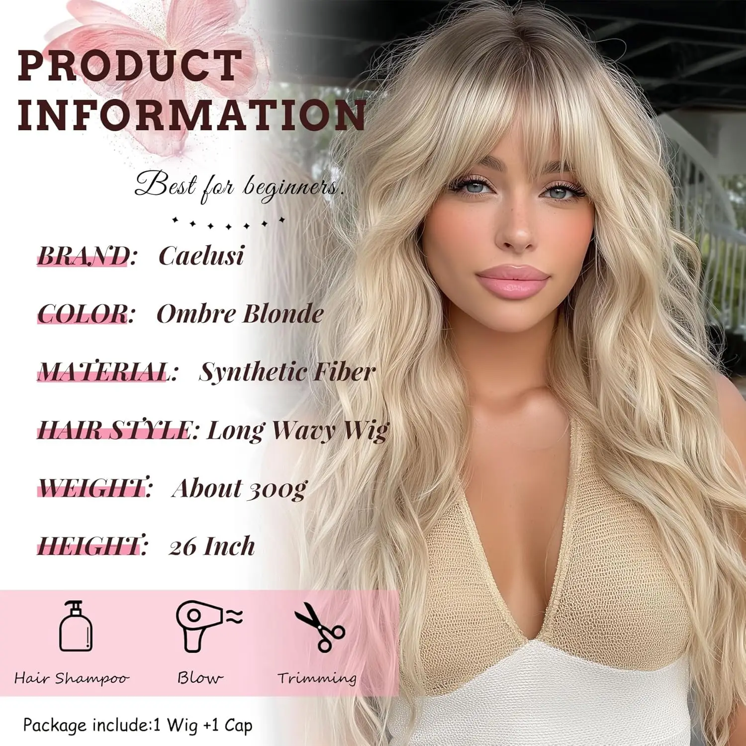 Ombre Blonde Wig with Bangs Long Wavy Wig Platinum Blonde Wigs for Women with Dark Roots Natural Synthetic Wigs Curly Hair image 5