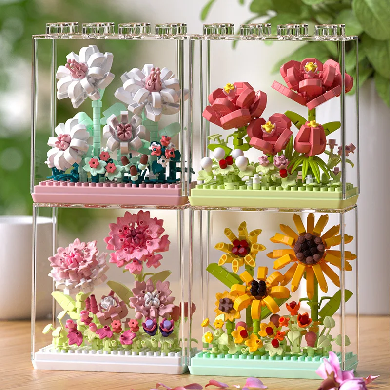 

Building Block Flower Eternal Bouquet Sunflower Carnation Camellia Gardenia Plant Assembled Toys Creative Ornaments Girls Gifts