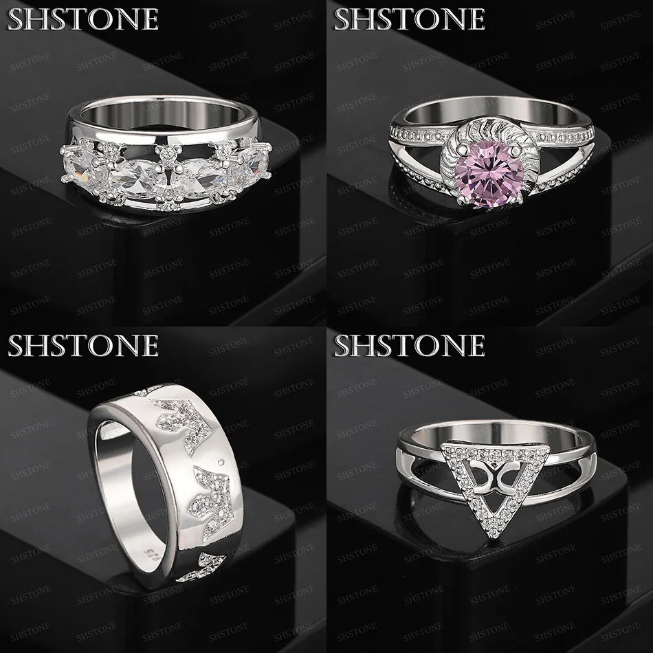 

Size 7-10 925 Sterling Silver Triangle Crown Oval Zircon Round Ring Fashion Party Engagement Luxury High Jewelry Accessories