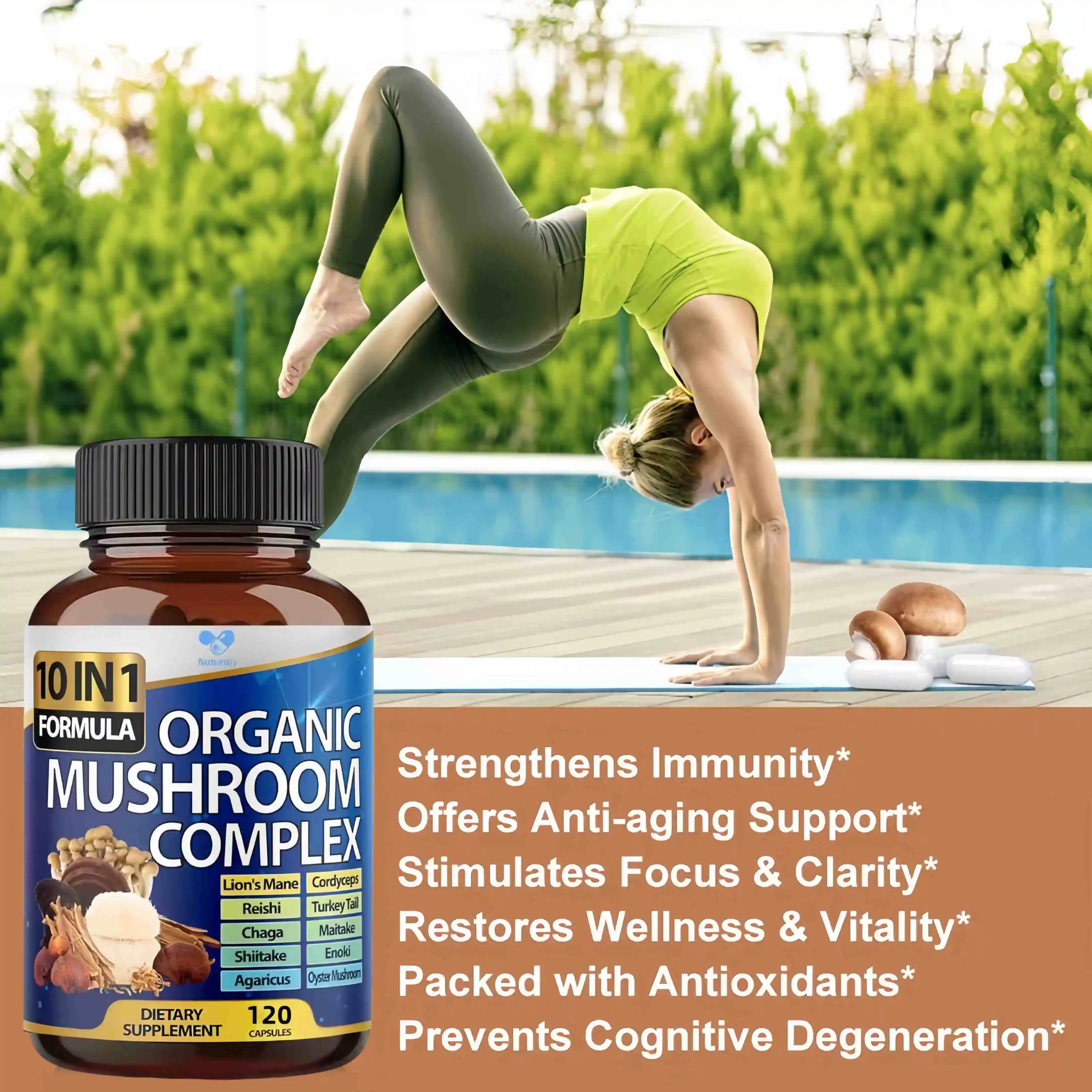 10 in 1 high-strength mushroom supplement 9700 milligrams - Lion mane Cordyceps sinensis Ganoderma lucidum - Focused brain