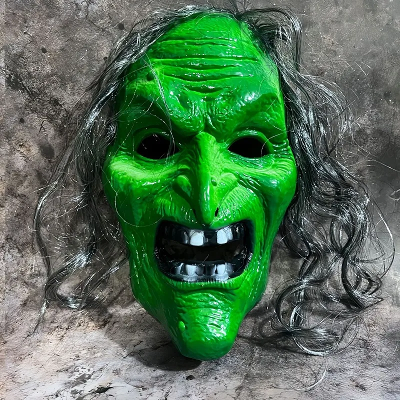 Old Lady Witch Mask with Hair Horror Devil Creepy Evil Costume Cosplay Mask for Halloween Party Props Masquerade Scary Masks - view 2