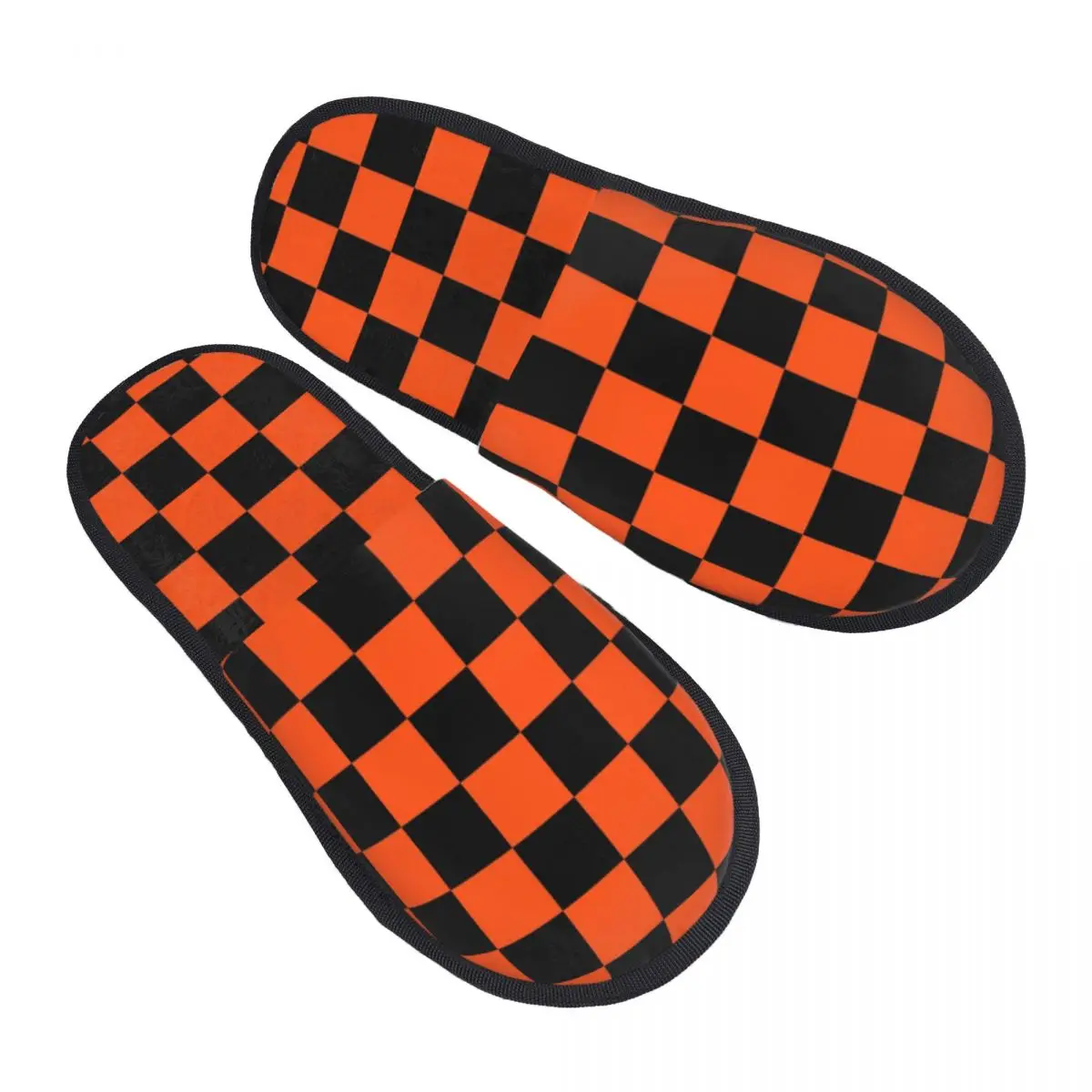 Custom Black And Orange Checkerboard Pattern Comfy Scuff With Memory Foam Slippers Women Plaid Spa House Shoes