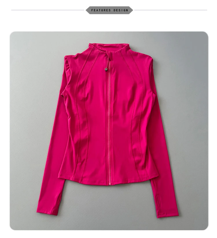 Damen Sportjacke mit Reißverschluss, Langen Ärmeln und Daumenlöchern, Slim Fit, Schnelltrocknend für Laufen, Fitness, Yoga und Sport – Detail 1