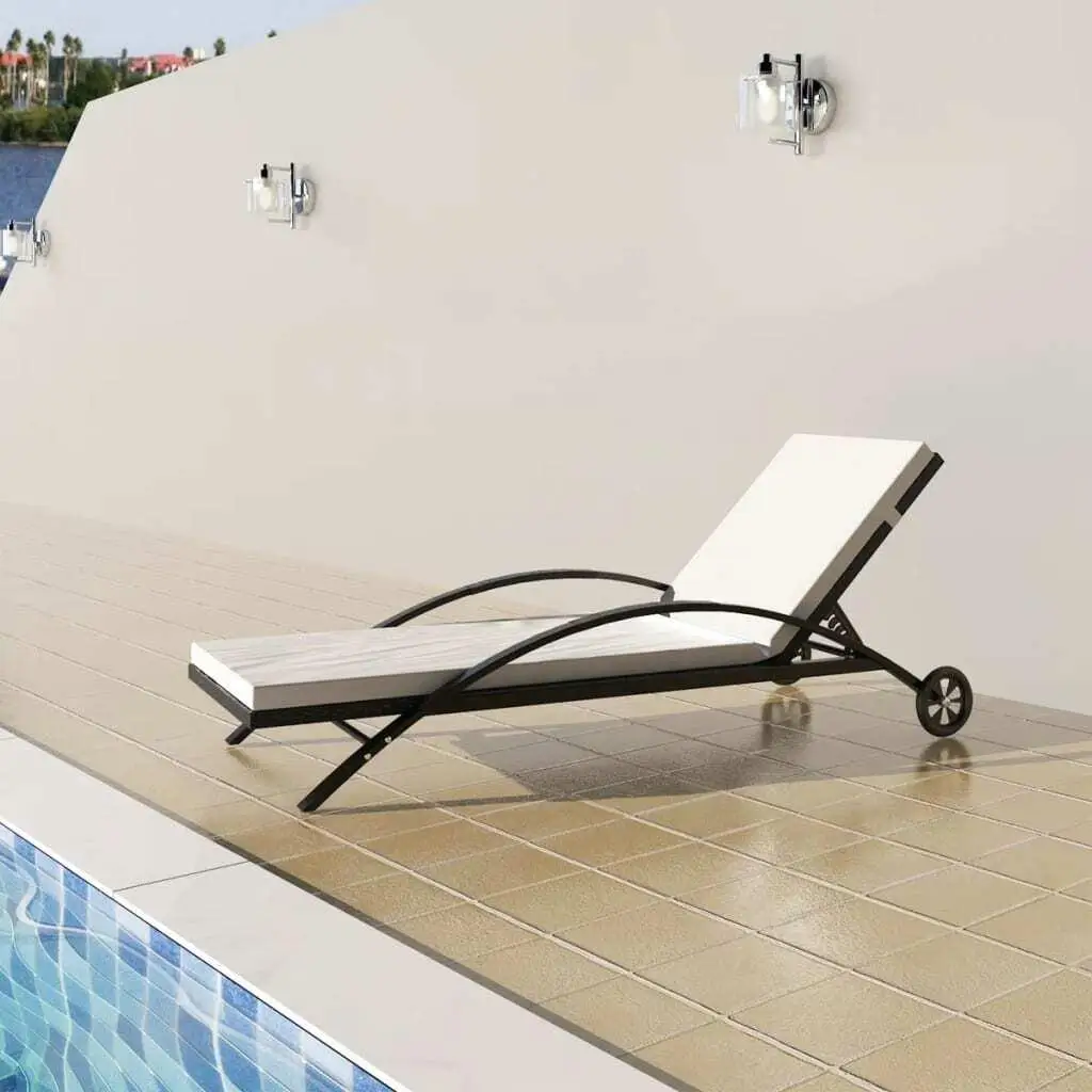 Black Poly Rattan Sun Lounger with Cushions & Wheels - Perfect for Outdoor Relaxation