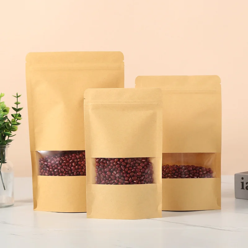 50/100pcs white kraft paper zipper stand up pouch reusable kraft paper bag gift dry food fruit tea packaging ziplock bag