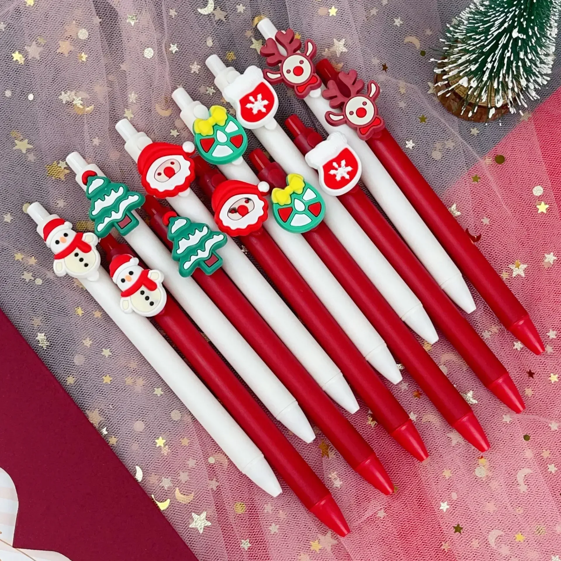 12Pcs/Lot Cute Christmas Retractable Gel Pen Kawaii Santa Snowmen Elk Tree Black Ink Writing Pens School Office Stationery Gifts