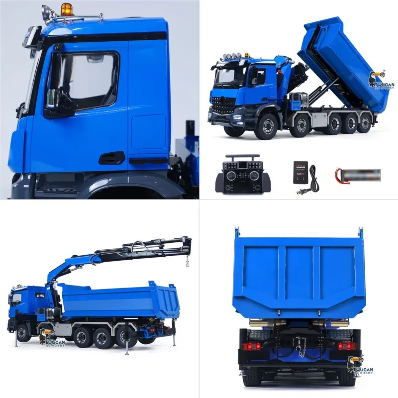 1/14 10x10 RC 유압 크레인 덤프 트럭 풀 덤퍼카 XELite 무선 조종 완성형 사운드 라이트 모델 리어 액슬 리프팅 선물