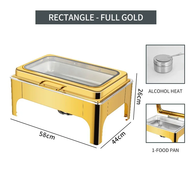 Luxury 9L Restaurant Stainless Steel Chaffing Dishes Full Glass Window Buffet Food Warmer Chafing Dish