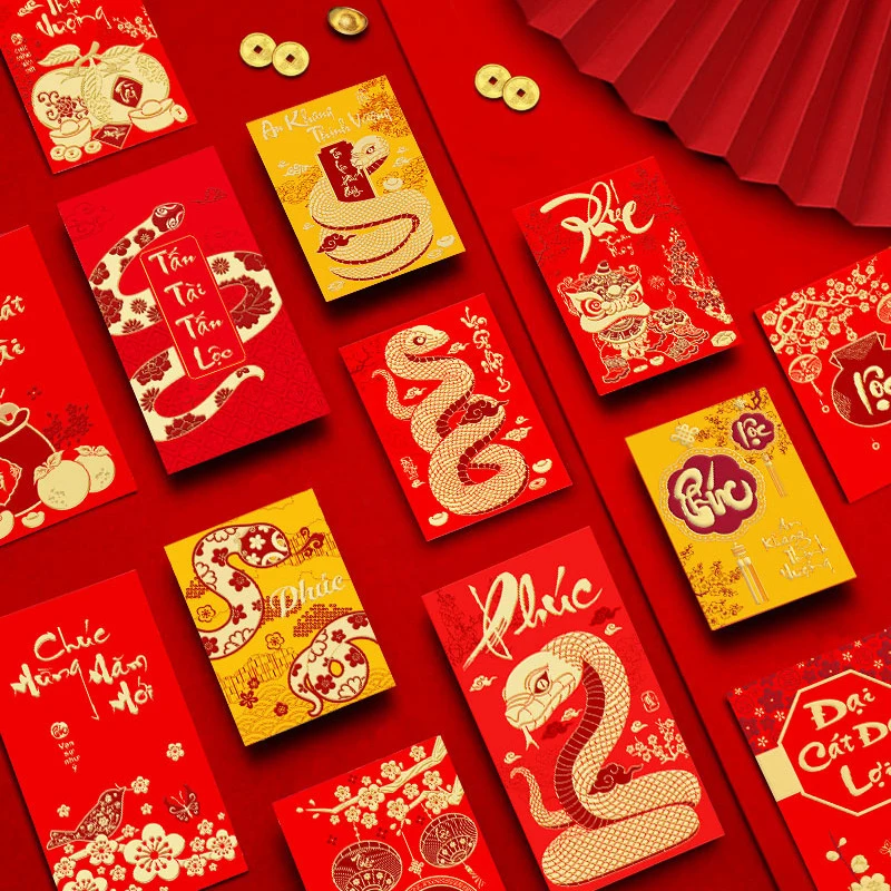 6 pçs curto ano do cobra festival de primavera envelope vermelho presente envelopes de dinheiro chinês 2025 papel fengshui hongbao bolsos