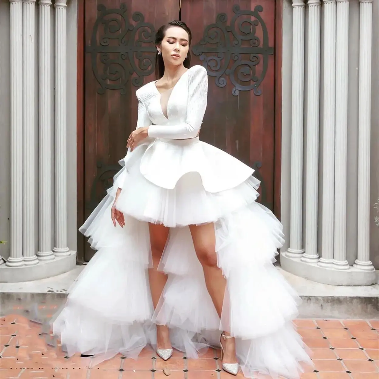 

Белая юбка для вечеринки, многослойная юбка полной длины из 2 материала, юбка-пачка с эластичным поясом, выполненные на заказ высокие низкие тюлевые юбки для женщин