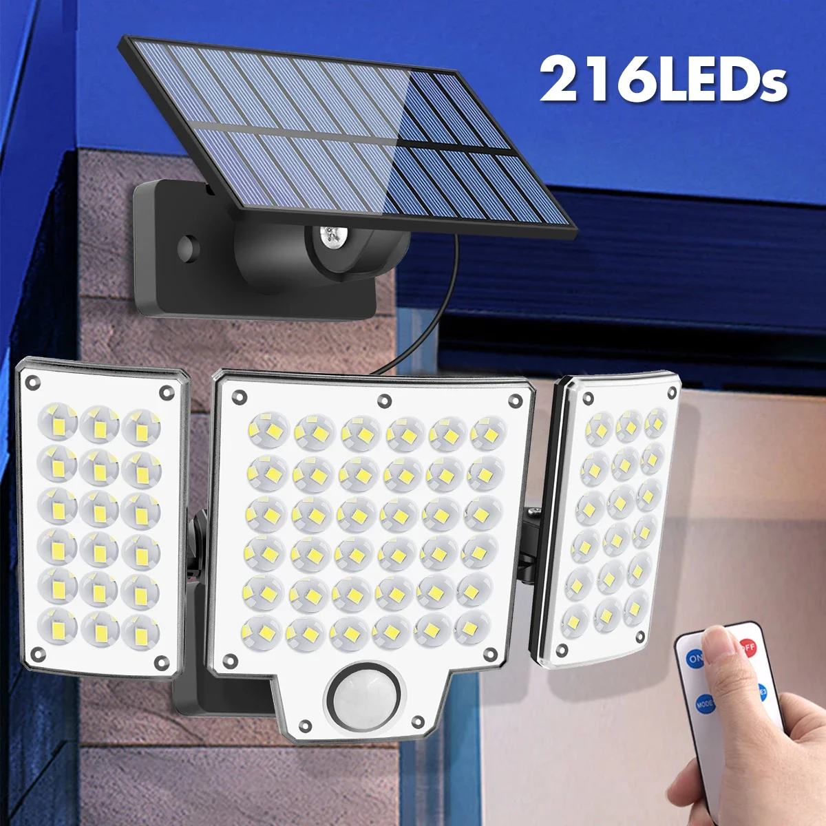 Красивые солнечные фонари для улицы с датчиком движения 216LED Супер яркие солнечные точечные светильники безопасности IP65 Водонепроницаемый солнечный прожектор