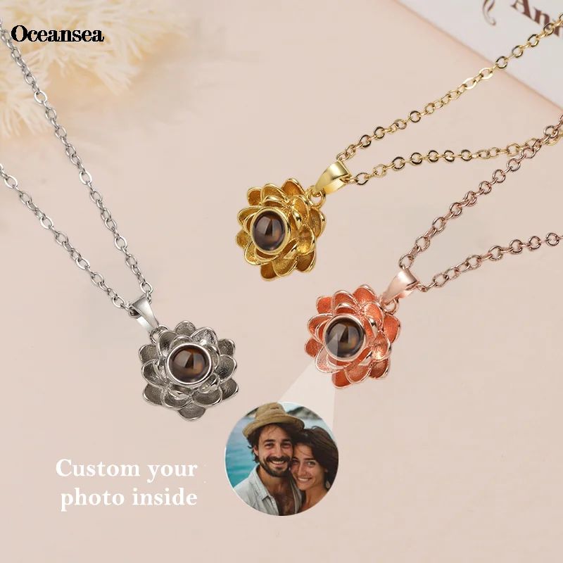 

Персонализированное ожерелье для проекции фотографий с подвеской в форме цветка на заказ, ожерелье для проекции фотографий, Рождественский подарок 2025