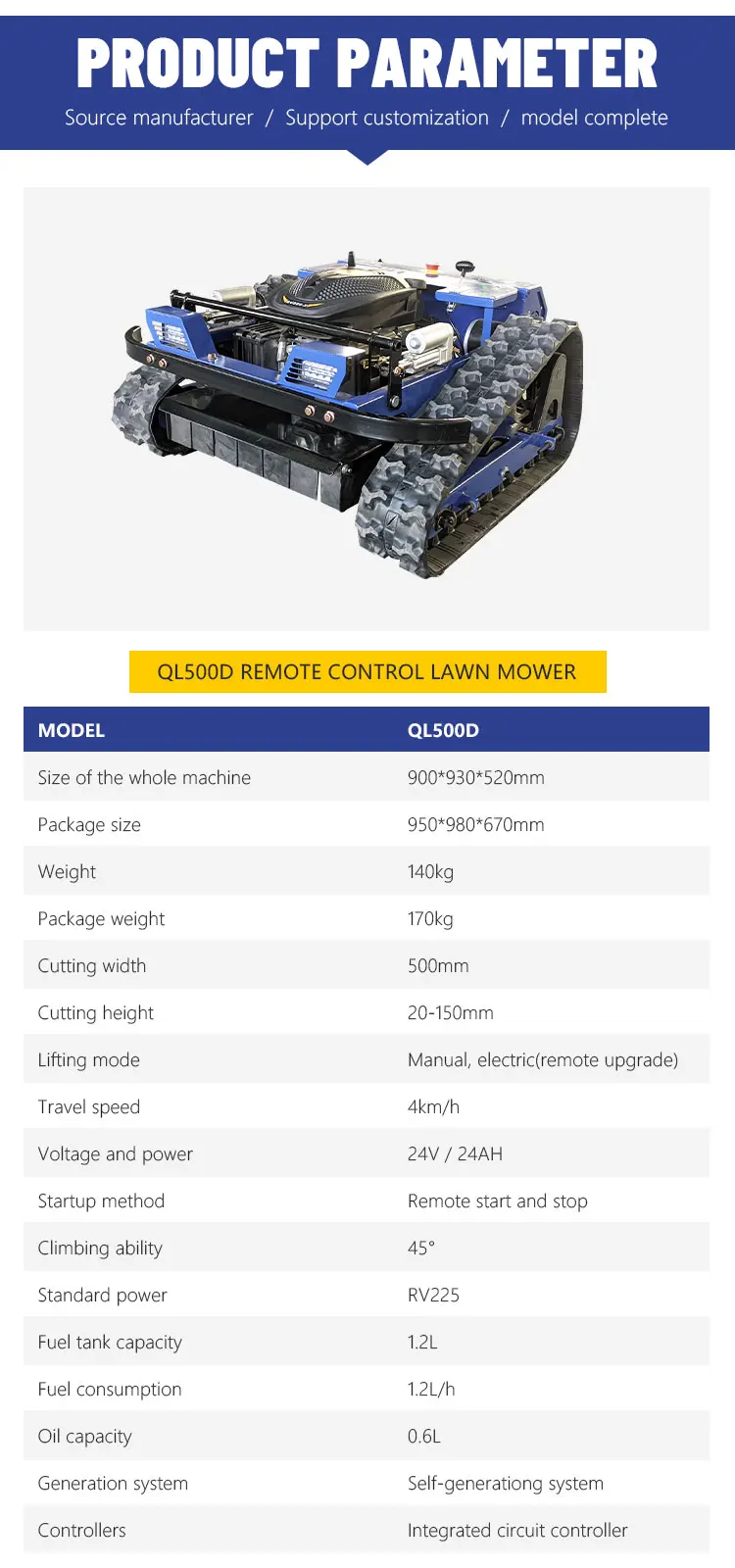 24V QL500 Ferngesteuerter Rasenmäher mit Anpassbarer Schneeschaufel-Einstellung, Mehrzwecknutzung, FCC-Zertifiziert für den US-Markt – Detail 5