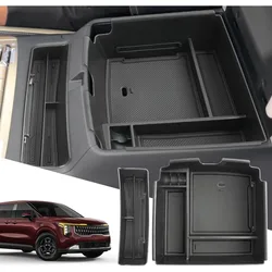 2PCS for 2025 Kia Carnival Center Console Organizer for 2025 Kia Carnival Accessories [Front Console Tray + Armrest Organizer] f