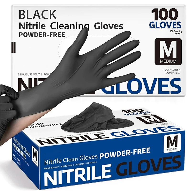 100/200PCS Disposable Black Composite Nitrile Gloves Suitable for All Seasons Food Handling Kitchen Cleaning Household Use