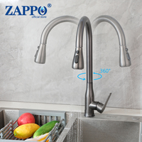 ZAPPO Grey Kitchen Faucets Pull Out  360 Swivel Kitchen Sink Faucet 3 WaysSprayer Hot Cold Water Mixer Taps Deck Mounted