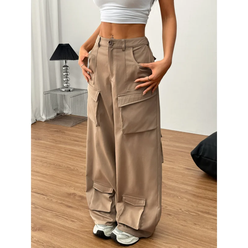 YQ1-2025Primavera Estate delle nuove donne allentate casual stile americano pantaloni lunghi a gamba larga pantaloni cargo con tasca da strada