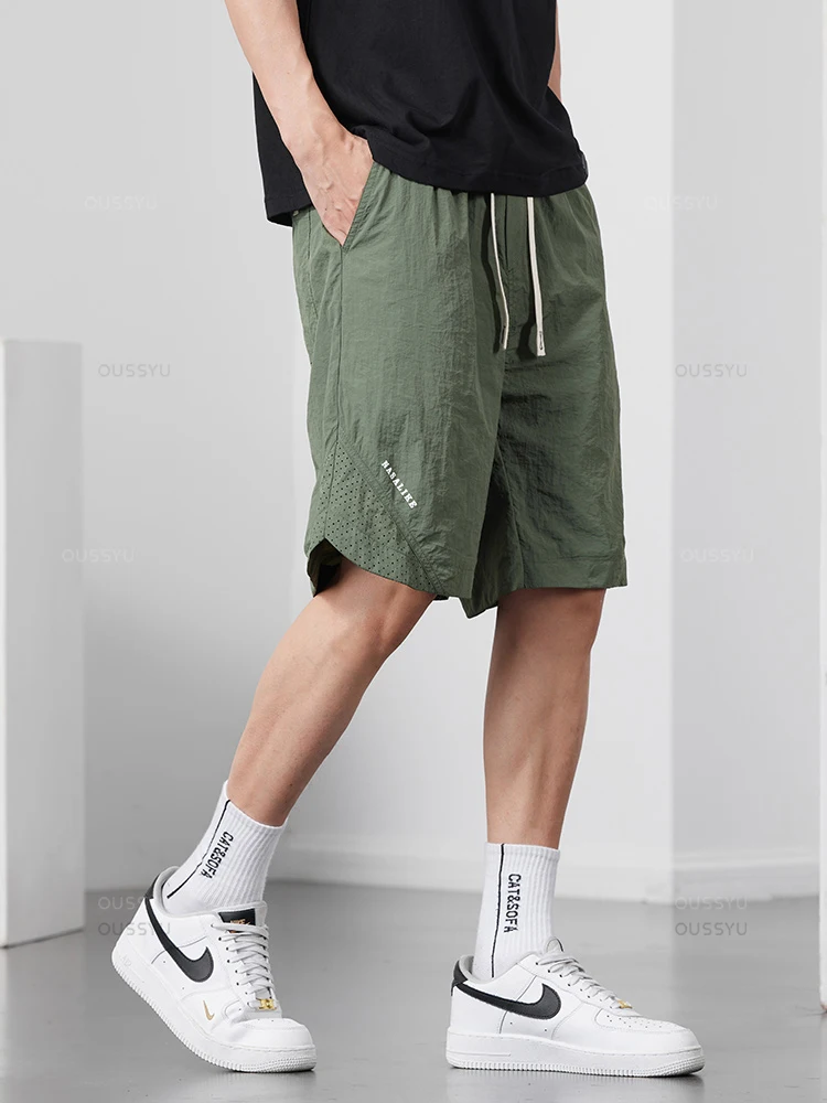 New Summer Thin Shorts Pants Men Work Baggy Joggers Drawstring Elastic Waist Bermuda Knee Beach Short Pant Male Plus Size M-5XL