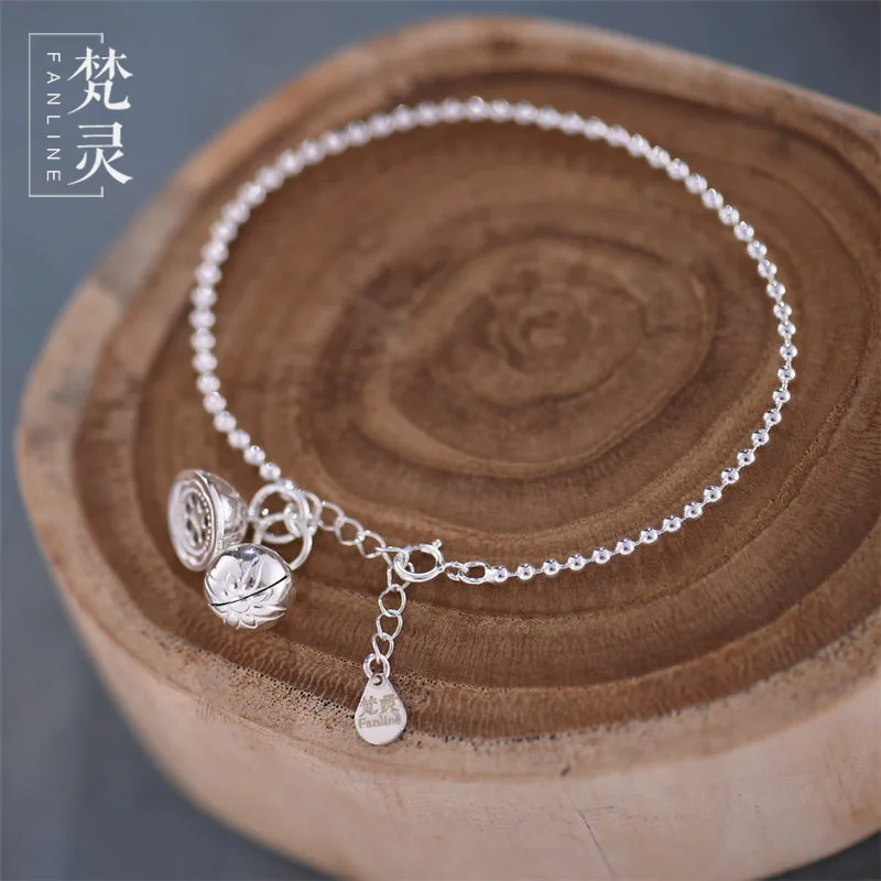 High Quality Original 925 Sterling Silver Lotus Bell Shape Art Retro Female Anklet Retro Simple Girls Female Summer Foot Jewelry