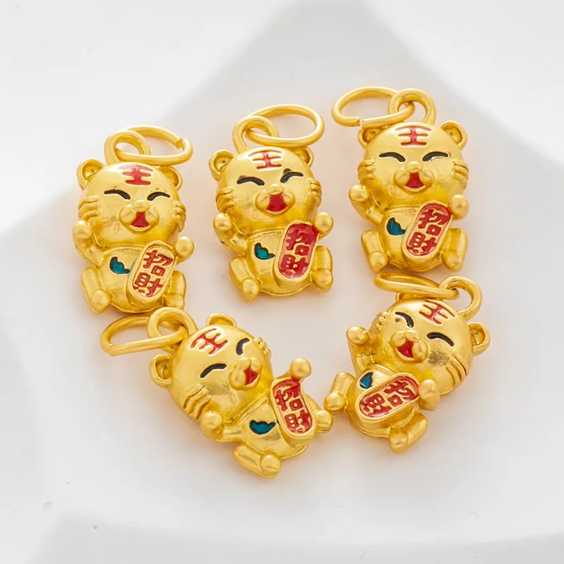18K Gold Plated Matte Sandblasted Enamel Tiger Wealth Pendant Tag For DIY Handmade Bracelet Necklace Earring Jewelry Findings