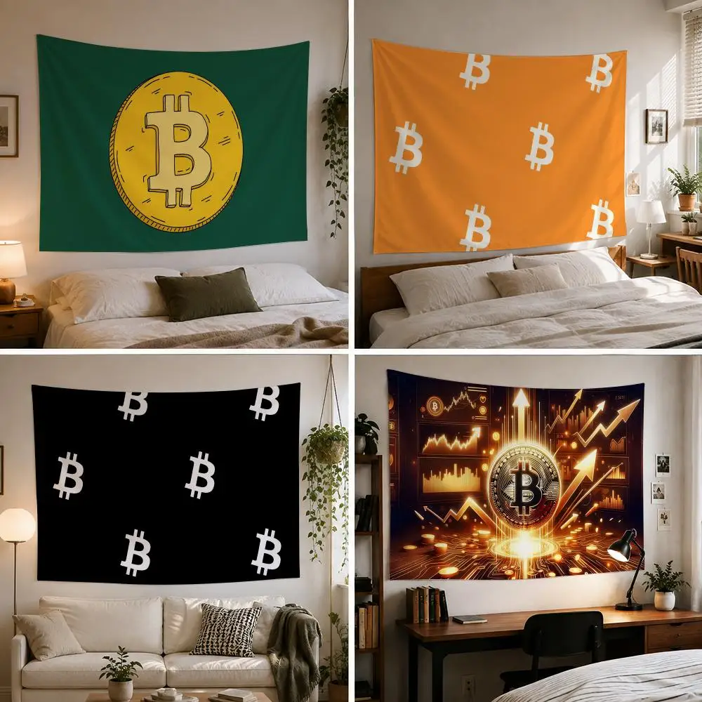 Funny Bitcoin Crypto Cryptocurrency Tapestry Bedroom Living Room Bar Party House Home Dorm Interior Wall Decor Background Banner