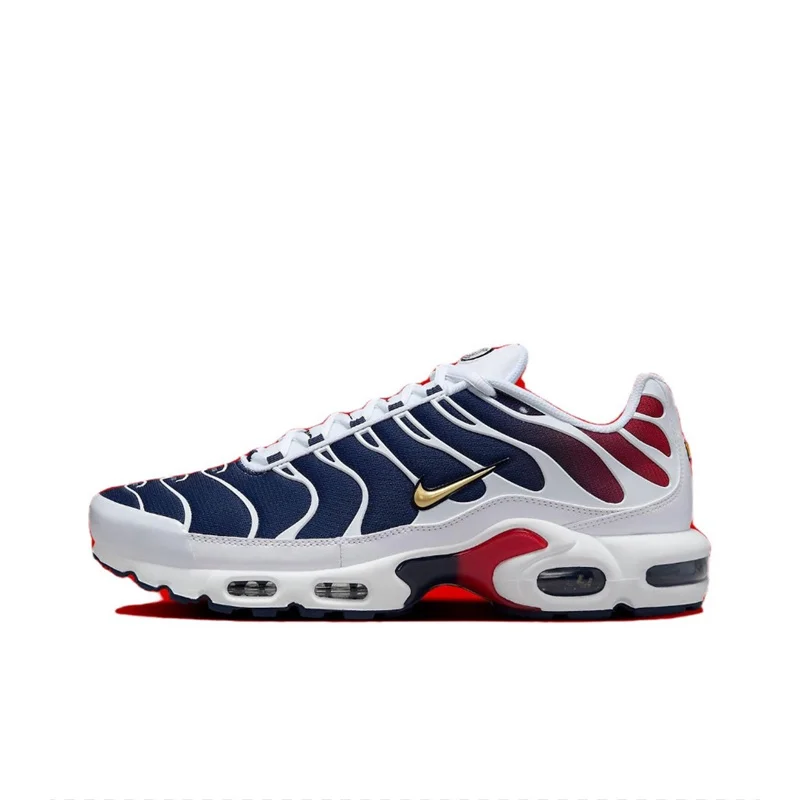 Męskie i damskie buty do biegania Nike Air Max Plus TN „PSG” Antypoślizgowe i odporne na zużycie Niskie buty do biegania Niebieskie, białe i czerwone