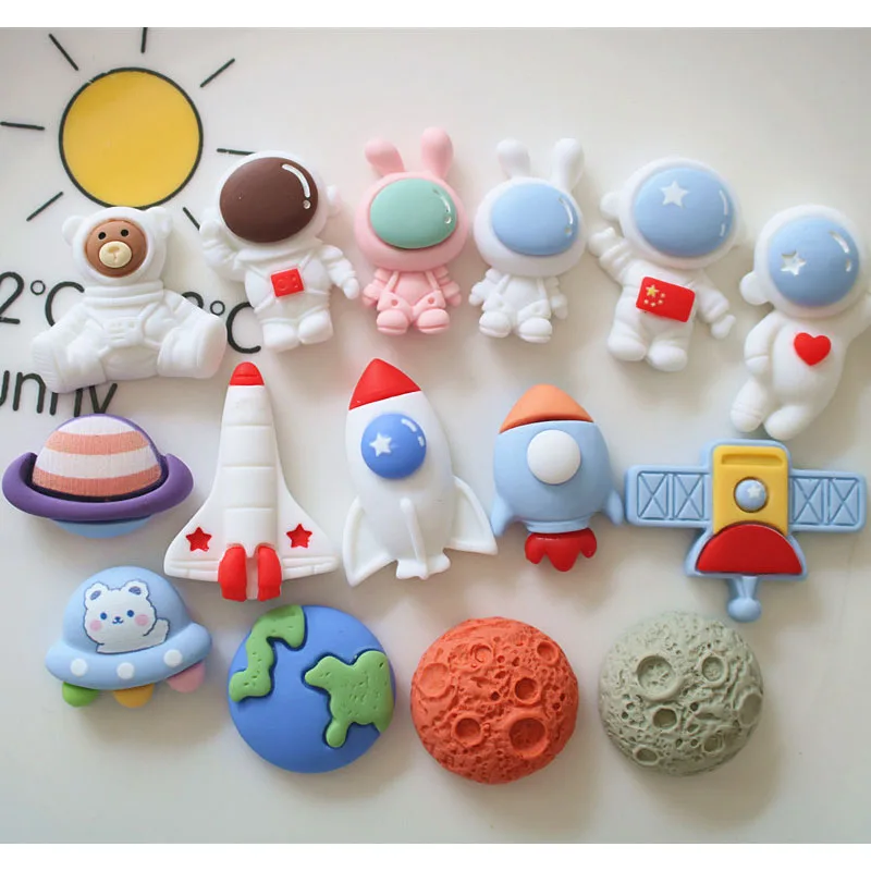 10pcs Mini Kawaii Spaceship Rocket Astronaut FlatBack Resin Scrapbooking  Cabochons DIY Party Hair Decoration Accessories Crafts