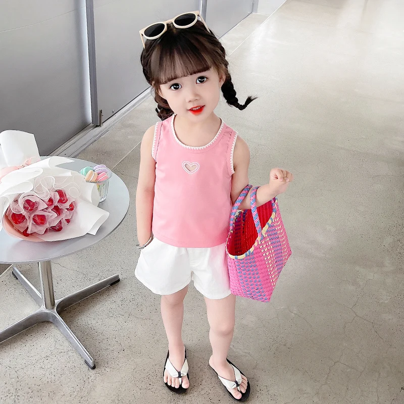 Summer Baby Girls Clothing Sets Children Love Vest Shorts 2 Pcs Princess Beach Vacation Costumes Kids Clothes Outfits 2-6 Years