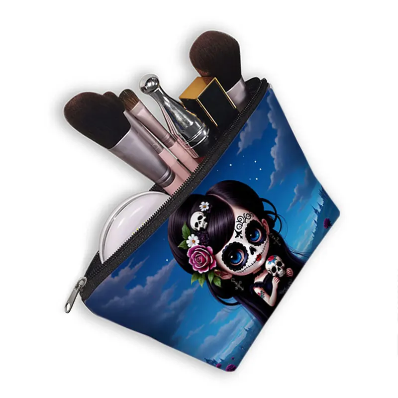 Gothic Witch Black Cat Print Cosmetic Bag Women Makeup Organizer Zipper Pouch Lipstick Napkin Storage Bags Ladies Toiletries Bag
