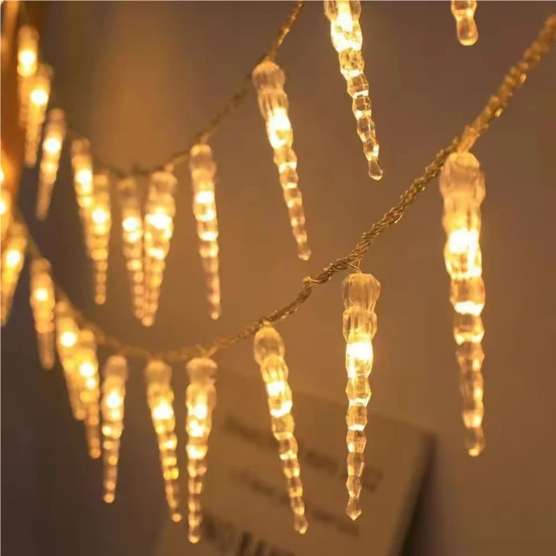 LED Fairy String Lights Christmas Icicle Hanging Lights Battery Powered Xmas Tree Bedroom Window Party Home Decor