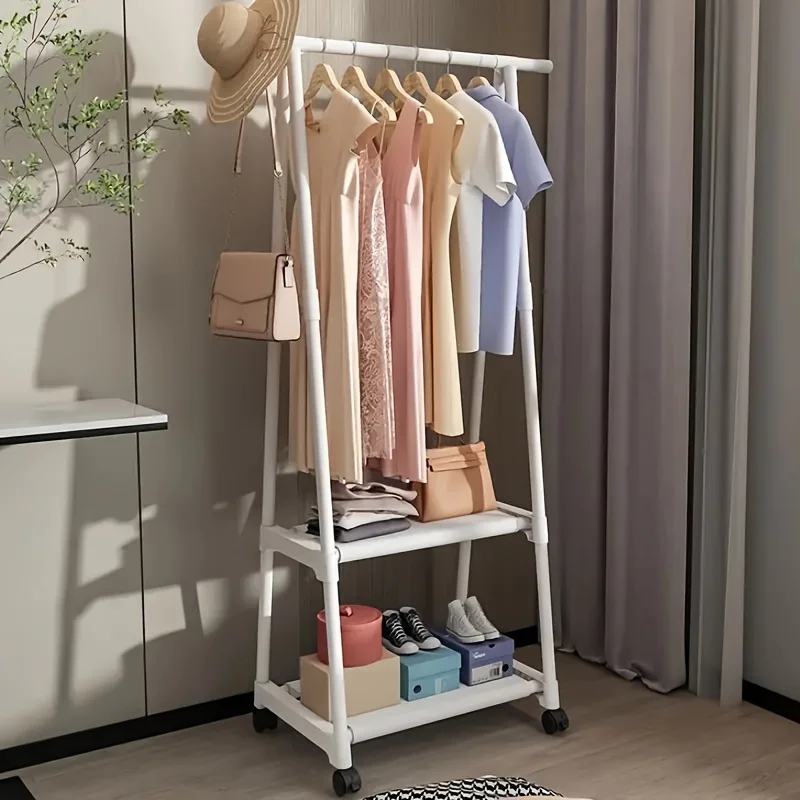 多用途の自立型衣類ラック、ホイール付き-寝室、リビングルーム、玄関収納用の省スペースコート-バッグハンガー