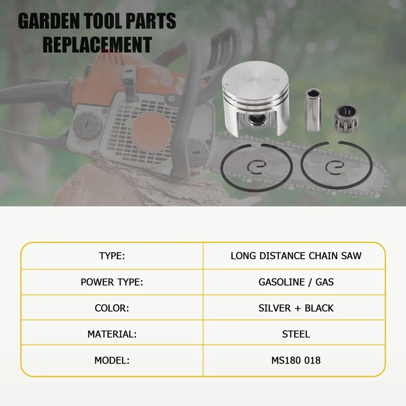 PORK-38Mm Piston & Rings 10Mm Pin Needle Bearing Kit Fit For Stihl Ms180 018 180 Chainsaw