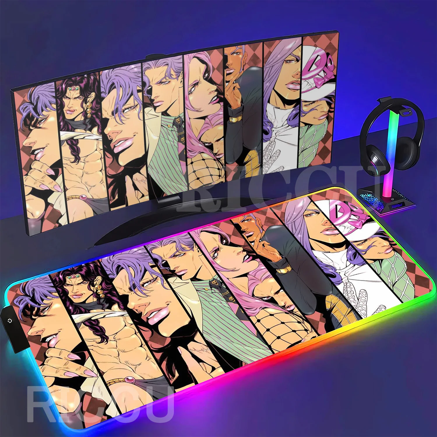 RGB JOJO Bizarre Adventure Mouse Pad Anime Xxl Luminous LED Large Mouse Pad Game Keyboard offices Accessories overlock Desk Mat