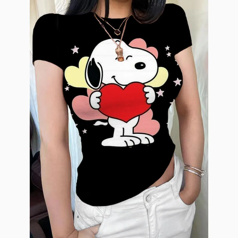 Women's Snoopy Long Sleeve T-shirt Spring and Autumn Slim Fit Hoodie T-shirt Women's Street Wear Basic T-shirt Top Casual