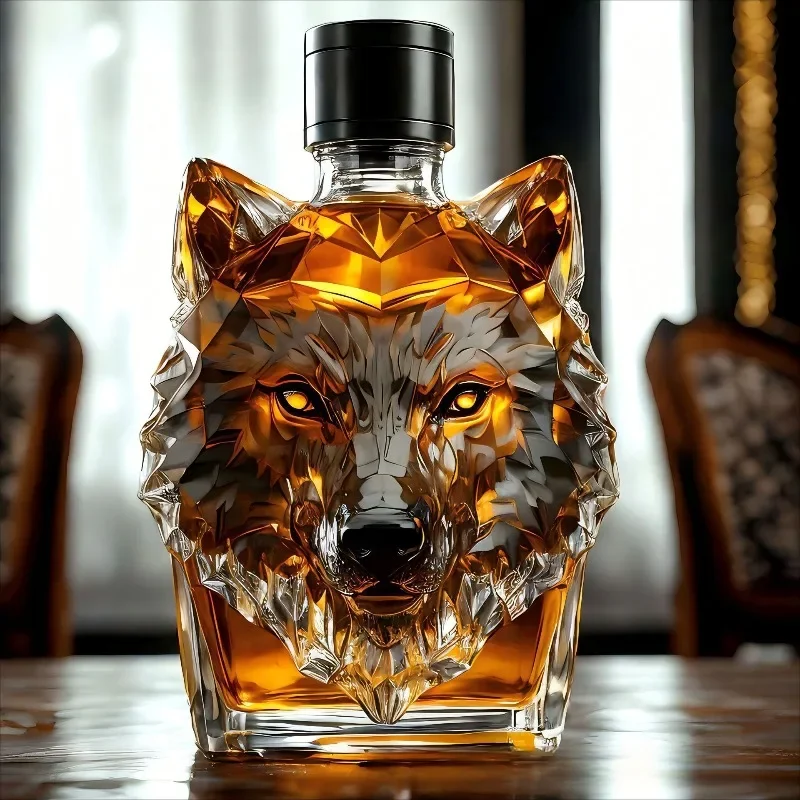 High Borosilicate Glass Wolf Head Liquor Bottle Creative Shaped Decanter Special Wine Vessel for Whiskey Vodka Stylish Barware - view 3