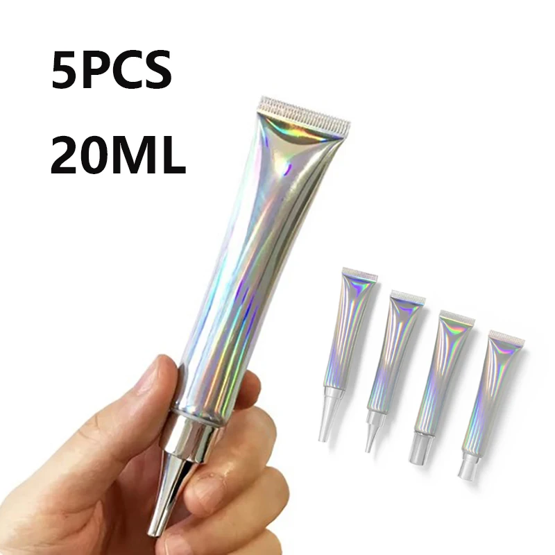 5PCS 20ml Holographic Silver Squeeze Tube Cosmetic Airless Lotion Pump Eye Cream Refillable Bottle Empty Plastic Lip Gloss Tube