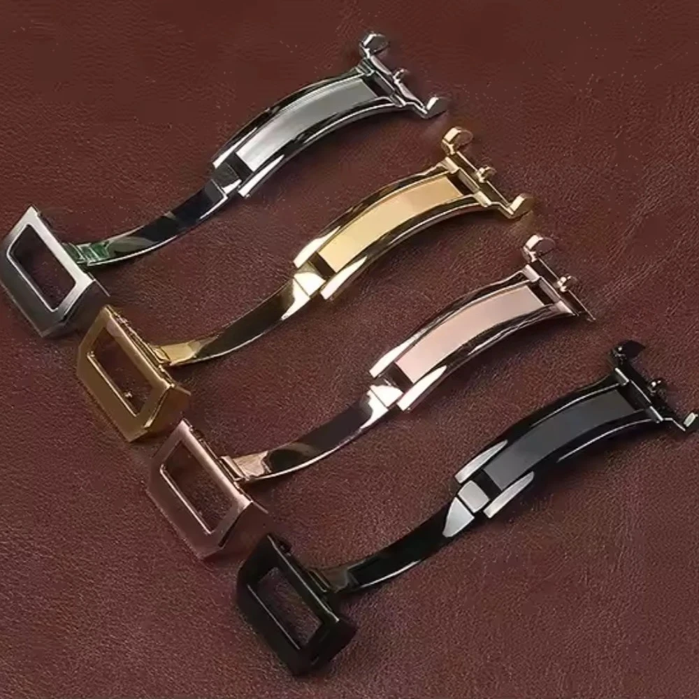 Fivela de implantação de aço inoxidável 316l para iwc piloto mark portugieser pulseira de couro de borracha ouro rosa fecho dobrável 18mm
