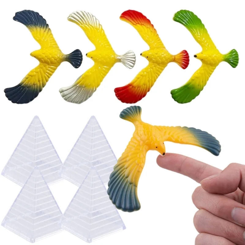 3Pcs Balancing Eagle with Pyramid Stand Magic Bird Desk Decor Funny Gadgets Novelty Toys for Children's Gift Miniature Figurines