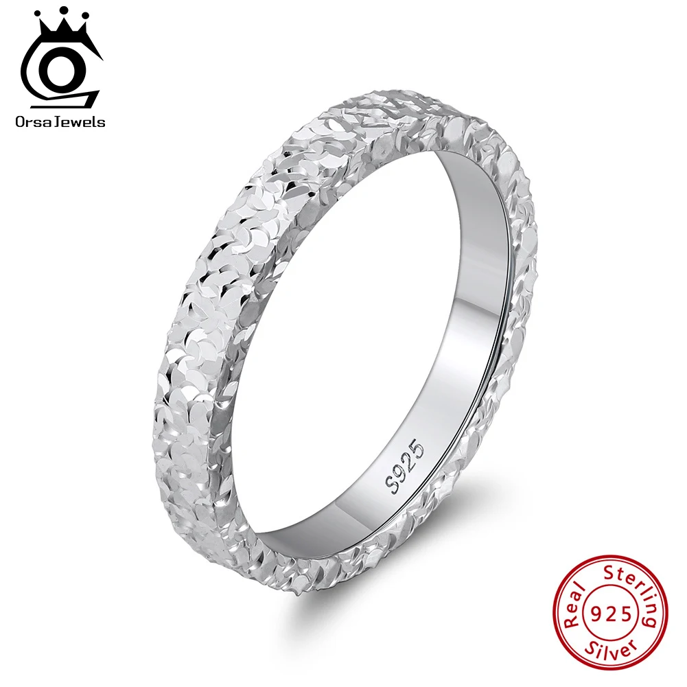 

ORSA JEWELS 100% 925 Silver Sparkling 3mm Sequin Ring Female Shiny Sequines Finger Ring Wedding Sequin Rings APR34