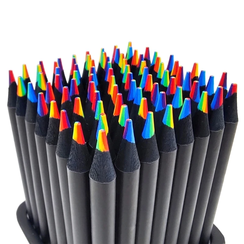 12/24Pcs 7 in 1 Black Wooden Rainbow Pencil for Christmas Card Making Coloring