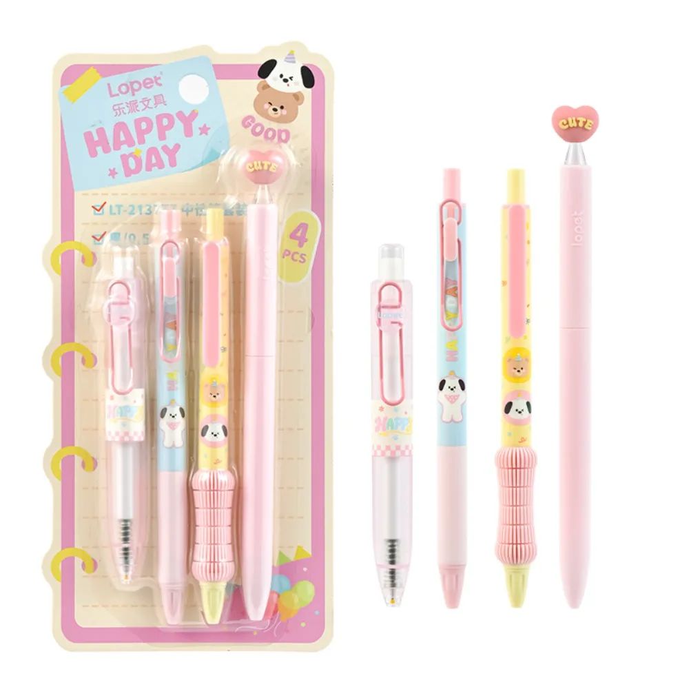 

4pcs Cartoon 0.5mm ST Tip Gel Pen Set Black Ink Quick-Drying Ballpoint Pen Writing Pen Students