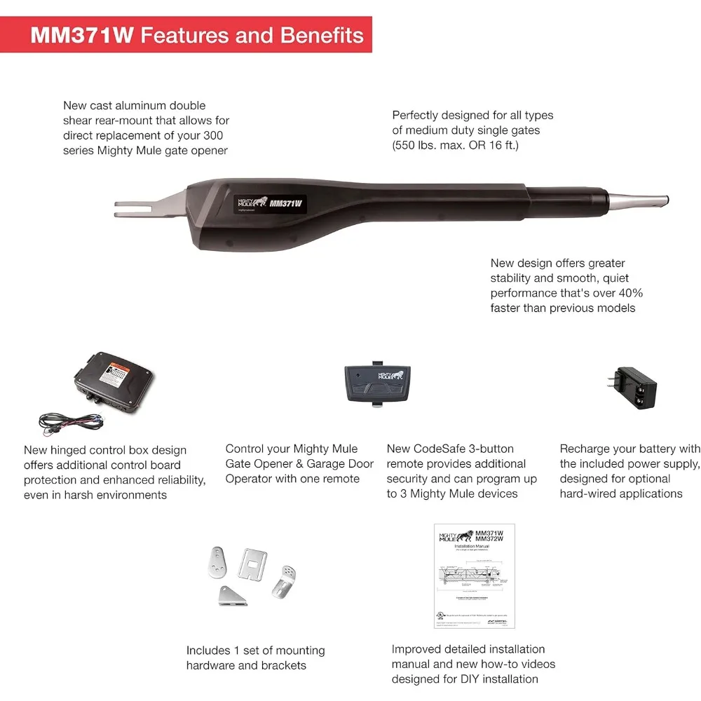 Automatic Gate Opener, Smart and Solar Ready, Includes Gate Opener Remote and More-Up to 16ft Long