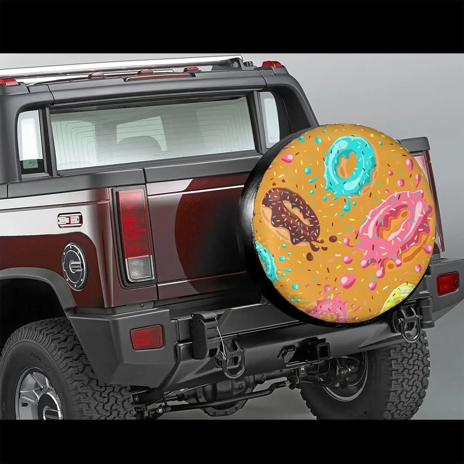 Cartoon Donut Pattern Spare Car Tire Cover Wheel Protectors Water Dustproof Universal Fit for SUV Truck Camper Travel Trailer